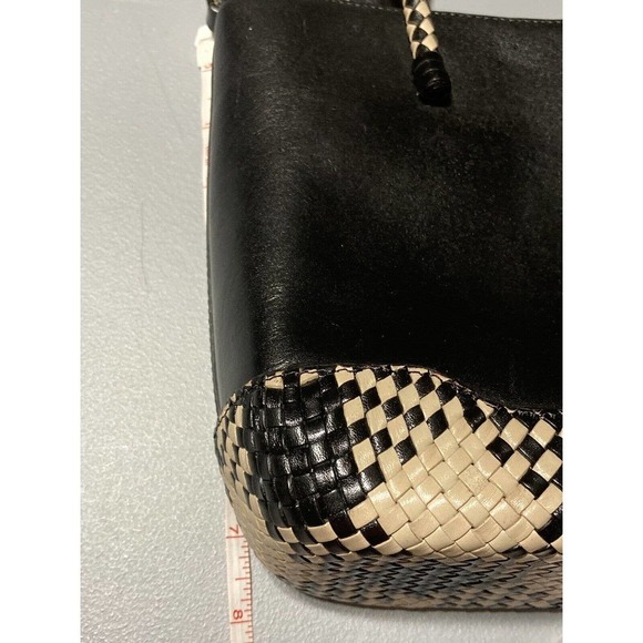 Etienne Aigner Black Leather Shoulder Bag W/ Woven Handles - Picture 8 of 8